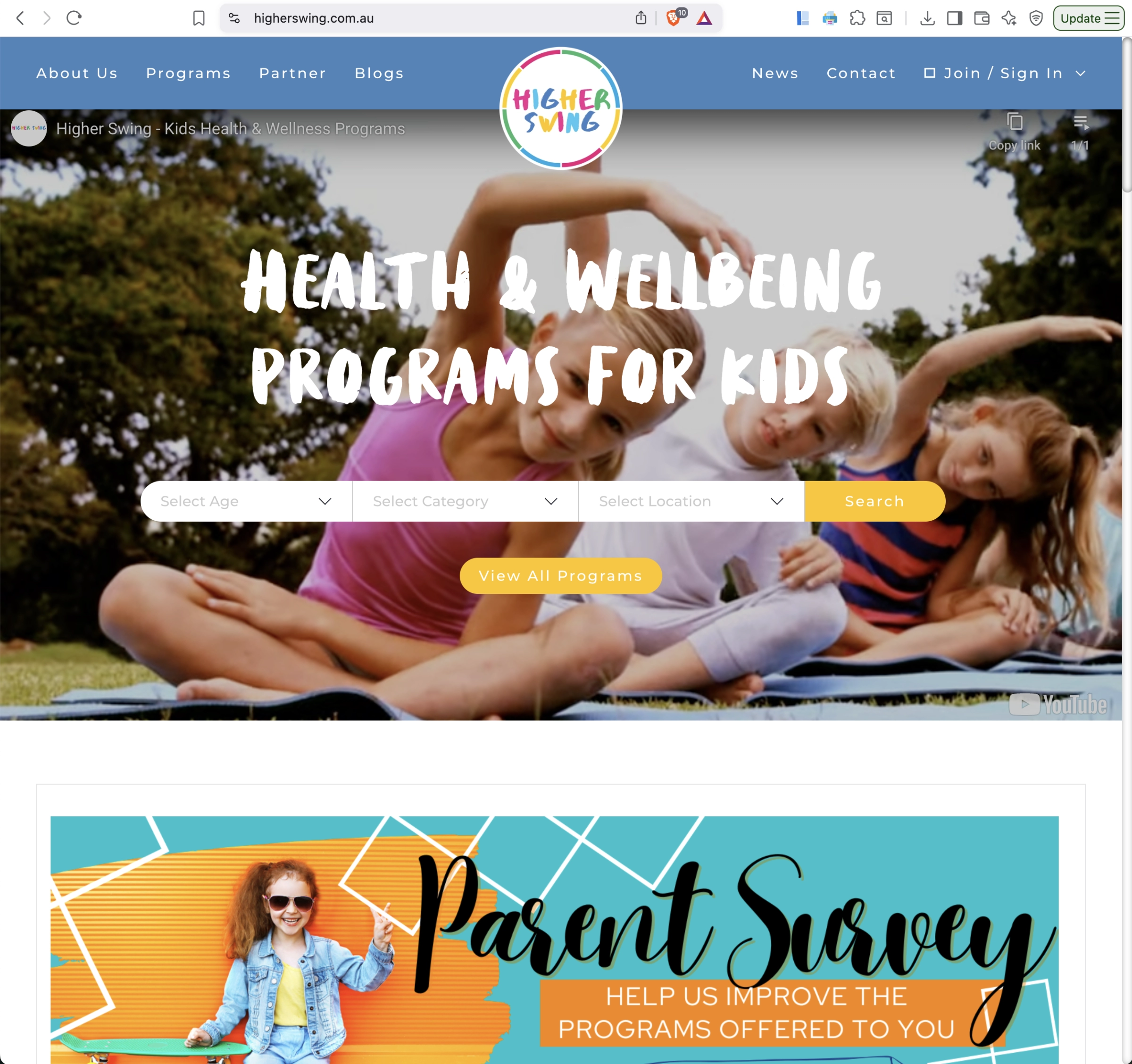 Higher Swing Joomla Kids Wellbeing Portal - Built by Joomstore Perth